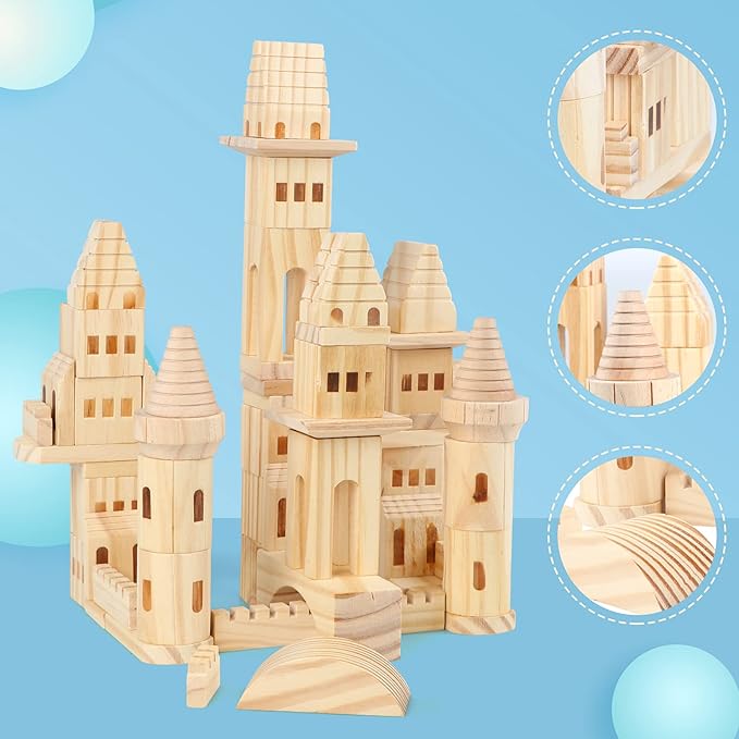 75 Pieces Wooden Castle Blocks Medieval Knights Princesses Wooden Castle Building Blocks Kit for Kids Boys and Girls-CubbioJoy