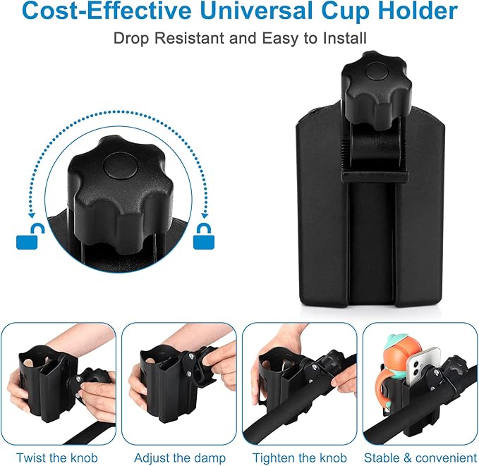 Accmor Stroller Cup Holder with Phone Holder, Universal Cup Holder, Bike Cup Holder, 360° Rotatable Large Caliber Drinks Holder for Stroller, Bike, Wheelchair, Walker-CubbioJoy