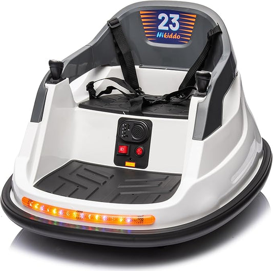 Baby Bumper Car, 6V Electric Kids Bumper Car for Toddlers with Remote Control, Bluetooth - White-CubbioJoy