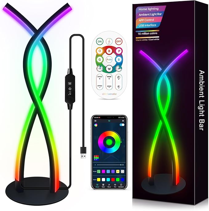 Daymeet LED Table Lamp, Modern Bedside Light Desk Nightstand Lamp RGBICW Color Changing Dimmable with Remote Music Sync Smart Bluetooth APP Control Night Light 5V USB Unique Desk Lamp for Bedroom Home-CubbioJoy