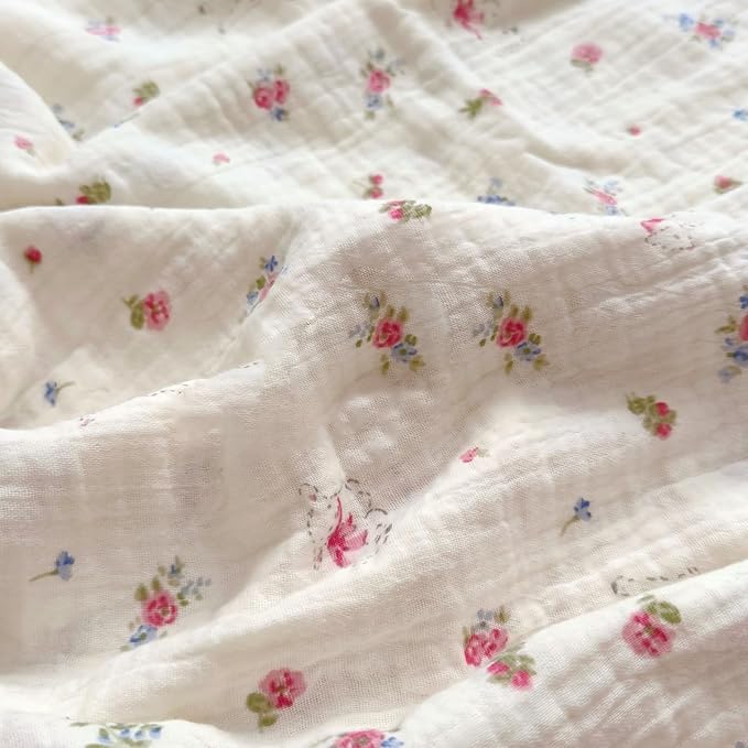 BuLuTu 100% Cotton Standard Pillow Case for Kids, 1 pc, 20"x26", Pink Floral Sheep Design Pillow Cover Muslin Gauze Pillow Protector for Children Girls Boys Bedding Gift, Envelope Closure-CubbioJoy