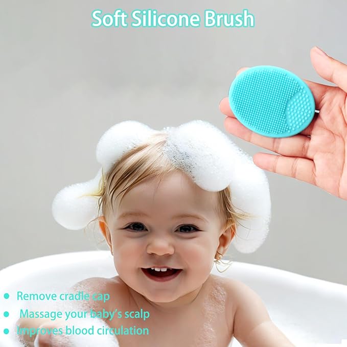 Baby Hair Brush and Comb Set, 4Pcs Baby Soft Bristles Hairbrush Cradle Cap Brush Hair Comb for Newborns Toddlers Boys Girls (Green)-CubbioJoy