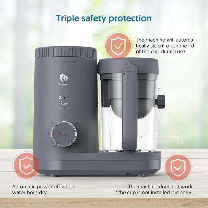 Baby Food Maker Bellababy Baby Food Processor, Puree Blender Steamer with Reversible Steam Basket, One Button Easy Operation & Large Opening for Easy Cleaning-CubbioJoy