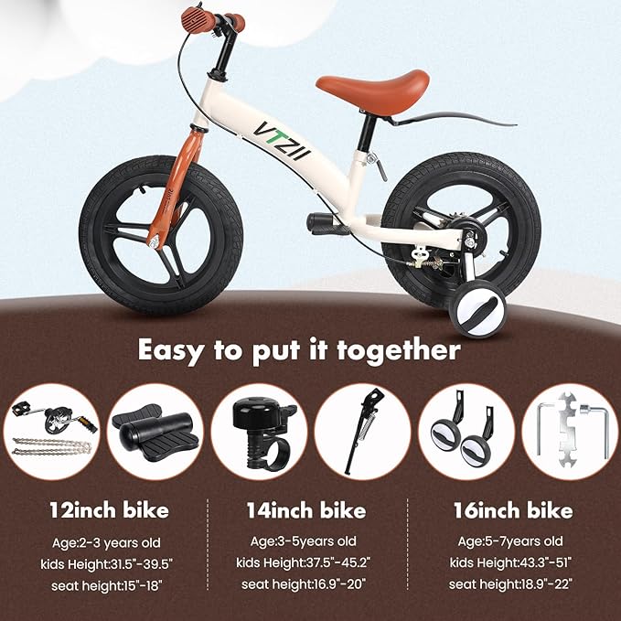 Balance Bike 2 in 1 with Pedals Brake Training Wheels Kickstand Pneumatic tyre,for Kids 2-7 Years Old,Kids Bike 12 14 16 inch-CubbioJoy