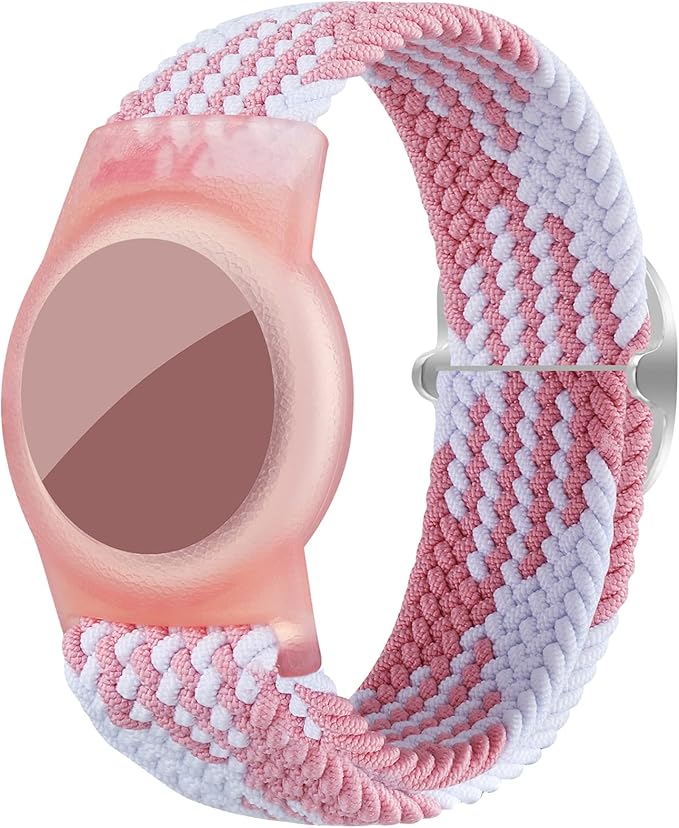 Bracelet for Kids Compatible with AirTag, Nylon Stretch Braided Air Tag Wristband, Protective Case for Airtag GPS Tracker Holder, Adjustable Elastic Watch Band for Toddler Child Elder (Rainbow)-CubbioJoy