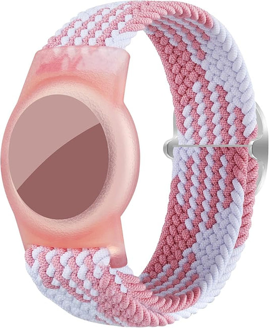 Bracelet for Kids Compatible with AirTag, Nylon Stretch Braided Air Tag Wristband, Protective Case for Airtag GPS Tracker Holder, Adjustable Elastic Watch Band for Toddler Child Elder (Rainbow)-CubbioJoy