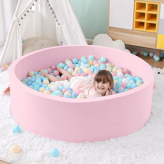 47.2"x 13.8" Foam Ball Pit, Large Ball Pits for Toddlers, Soft Round Playpen Ball Pool for Kids, Ideal Gift for Child Indoor and Outdoor Game, Pink(Balls not Included)-CubbioJoy