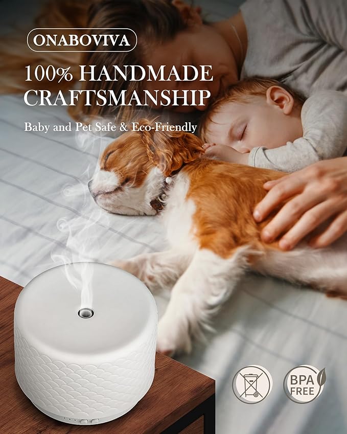 Ceramic Essential Oil Diffuser 280ml- Aromatherapy Diffuser with Ultrasonic Cool Mist Humidifier, Night Light, Timer, Auto Shut-Off, Large Room Aroma Diffuser for Home, Bedroom, Office, Yoga-CubbioJoy