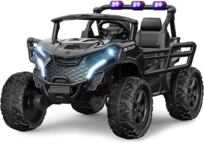 24V 2 Seater Ride on Car Truck, 4x200W, EVA Tires, 4WD/2WD, Rainbow Lights, Remote Control, Shock Absorbers, Bluetooth, Ride On UTV Toy for Kids Ages 3-8, Black-CubbioJoy