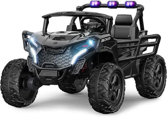 24V 2 Seater Ride on Car Truck, 4x200W, EVA Tires, 4WD/2WD, Rainbow Lights, Remote Control, Shock Absorbers, Bluetooth, Ride On UTV Toy for Kids Ages 3-8, Black-CubbioJoy