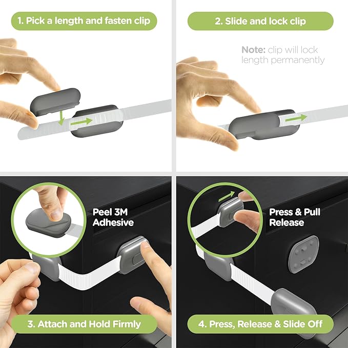 Baby Proofing Child Safety Locks (2 Pack) by Skyla Homes - The Safest, Quickest and Easiest 3M Adhesive Cabinet Latches, No Screws & Magnets, Multi-Purpose for Furniture, Kitchen, Ovens, Toilet Seats-CubbioJoy