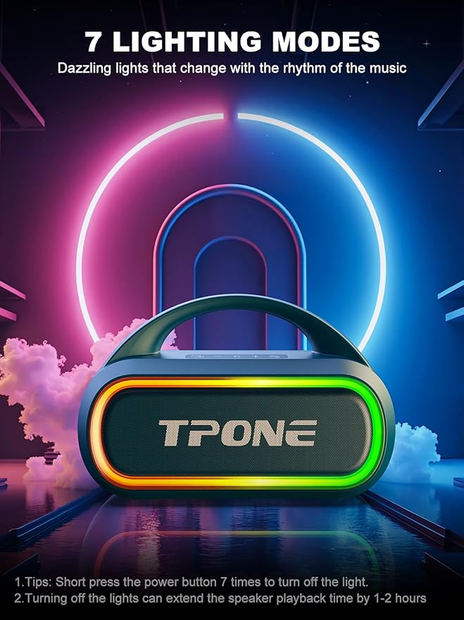 Bluetooth Speaker, IPX7 Waterproof Portable Wireless Speaker with 30W (Peak) Loud Stereo Sound, 100ft Range, Multi-Colors Rhythm Lights, TWS Pairing, BT5.3, for Home/Party/Outdoor/Beach (Indigo Blue)-CubbioJoy