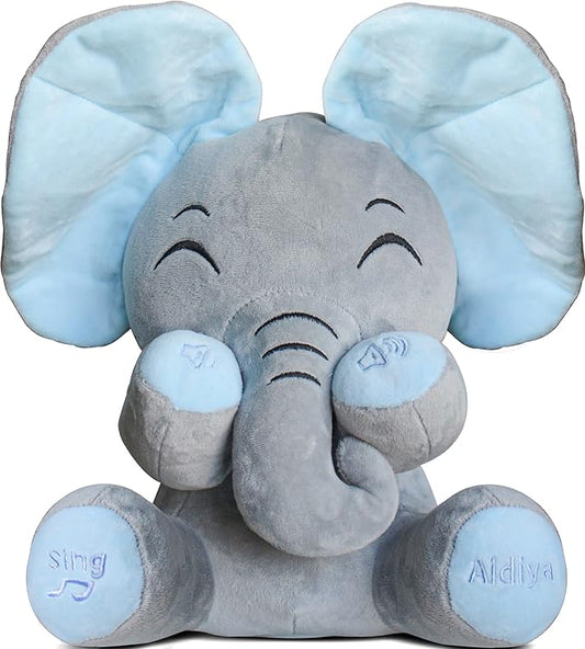 Aidiya Elephant Stuffed Animals Baby Gifts Peluches Ear Interactive Elephant Talking Singing Plush Toys for Girls Boys Gift Adjustable Volume 11.8" Set (Blue)-CubbioJoy