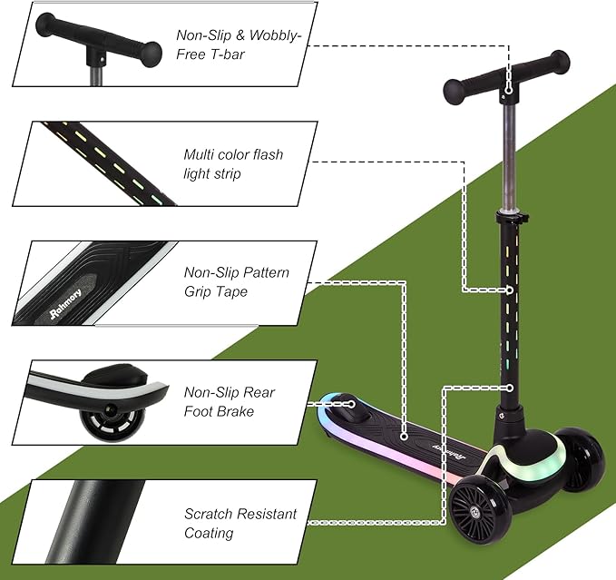 3-Wheel Light-Up Kids Scooter, 20 Different Light Patterns,Three Adjustable Heights,Lean to Steer, Balance Scooter for Ages 3-8-CubbioJoy