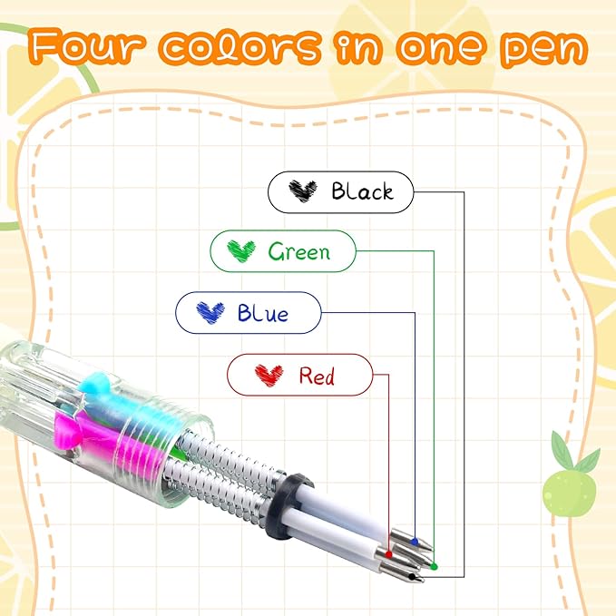 30Pcs Mini Multicolor Pens in One 4-in-1 Cute Pens Bulk for Kids, Ballpoint Pen for Birthdays and Children's Parties, Fun Gifts Assorted Ink Kawaii Pen(Fruits and Animals)-CubbioJoy