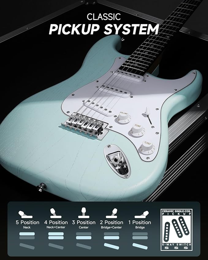 DONNER DST-80 Electric Guitar 39” Beginner Electric Guitar Kit with Amp, Classic SSS Pickup Complete with Gig Bag, Tuner, Capo, Strap, Picks, and Free Online Lessons-CubbioJoy
