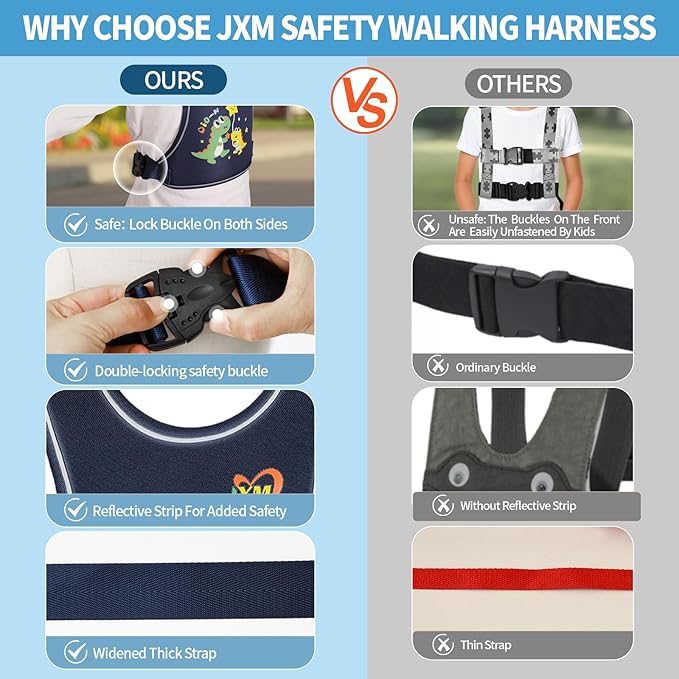 2025 New Safety Harness for Autism and Special Needs Child (3-6 yrs), Anti-Elopement Vest Harness with Light Reflector and Grab Handle for Active, Autistic ADHD Kids,Adjustable Tether Leash with Pouch-CubbioJoy