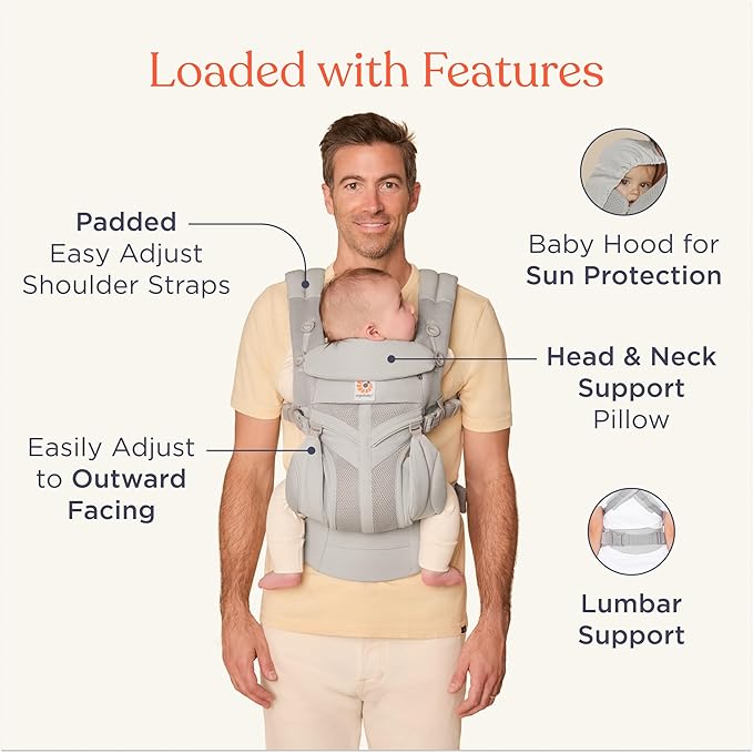Ergobaby Omni Classic (formerly OMNI 360) All-Position Baby Carrier for Newborn to Toddler with Lumbar Support and Cool Air Mesh, 7-45 Pounds, Midnight Blue, One Size-CubbioJoy