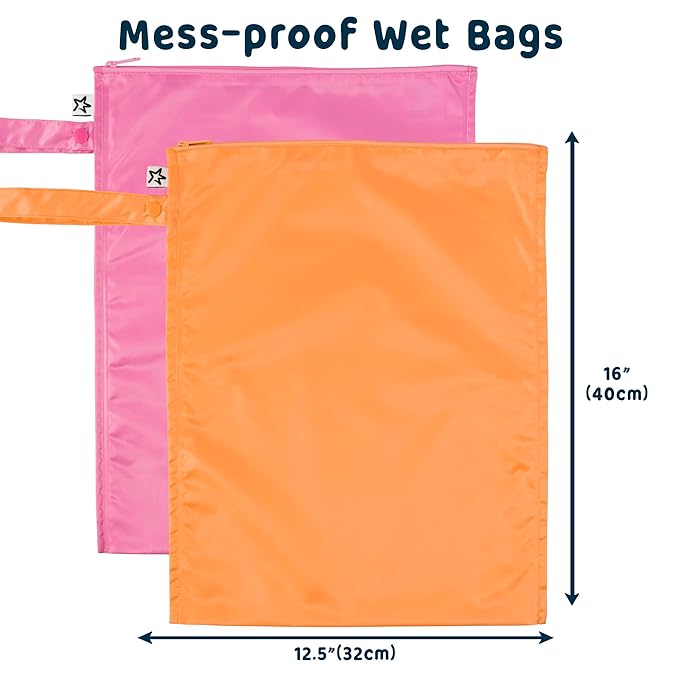 Tiny Twinkle Mess-Proof Waterproof Wet Dry Bag | 2-Pack Reusable Wet Bags for Swimsuits & Baby Clothes | Leakproof Wet Bag for Travel & Diaper Changes for Baby (Sweet Treat)-CubbioJoy