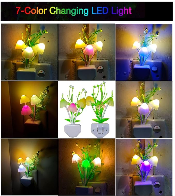 AUSAYE Sensor Night Light Plug in Mushroom Light LED Color Changing Nightlights for Kids, Adults, Bedroom, Bathroom,Hallway, Stairs, Kitchen Pack of 6-CubbioJoy