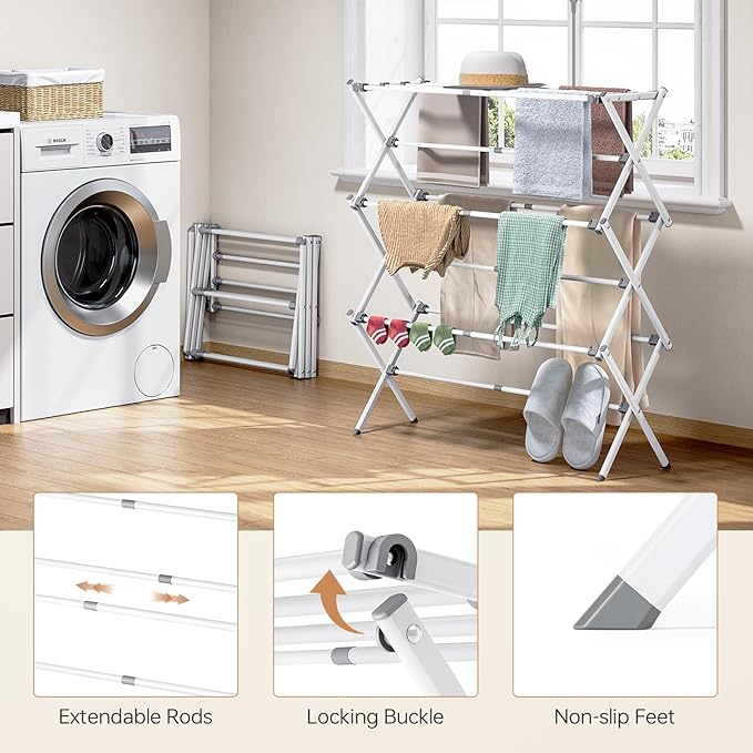 APEXCHASER Drying Rack Clothing, Clothes Drying Rack Foldable, Laundry Drying Rack Expandable, Small Clothe Hanger for Baby Clothes Towels Bibs, Socks, Clothes Airer for Indoor & Outdoor Use, White-CubbioJoy