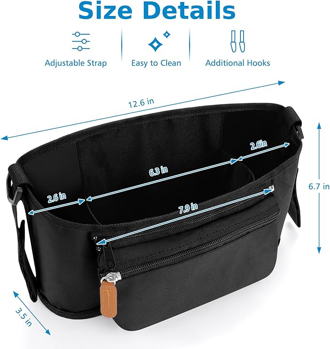 Accmor Universal Stroller Organizer with Detachable Phone Bag, Stroller Bag Caddy Organizer Stroller Accessories for Uppababy, Baby Jogger, Nuna, Doona, Britax Strollers-CubbioJoy