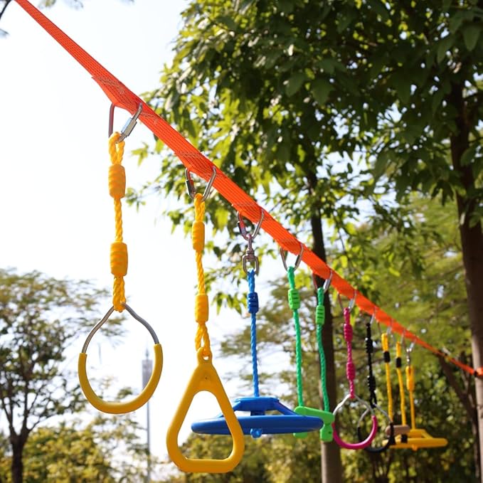Climbing Gymnastic Rings for Kids - Strong Obstacle Course Ninja Ring Monkey Bars for Outdoor Backyard Play Sets, Swing Set-CubbioJoy