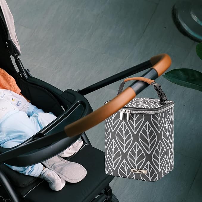 Breast Milk Cooler Bag with Ice Pack Fits 4 Baby Bottles Up to 9 Ounce, Baby Bottle Bag for Nursing Mom Daycare-Grey-CubbioJoy