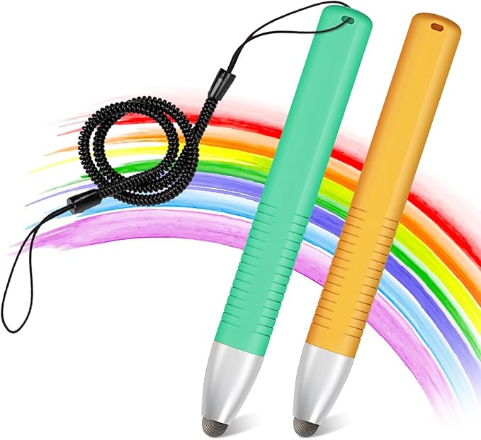2pcs Kid-Friendly Stylus Pens for Touch Screens, Tablet Stylus Pen with Spring Cord Universal Touch Screen Capacitive Crayon Stylus Green Orange-CubbioJoy