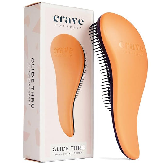 Crave Naturals Glide Thru Hair Brush - Detangler Brush for Curly, Straight, Wet or Dry Hair - Gentle Detangling Brusheses for Adults, Kids, Toddlers - Hair Accessories for Women, 7.5"x3" - Coral-CubbioJoy