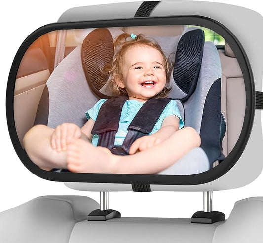 Baby Car Mirror, Safety Car Seat Mirror for Rear Facing Infant, Clear Wide View, 360°Rotation, Easily Observe the Baby Move, Secure, Shatterproof, Crash Tested and Certified (Black)-CubbioJoy
