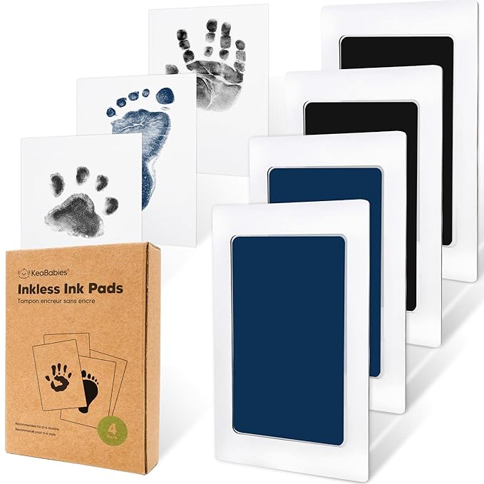 4-Pack Inkless Baby Hand and Footprint Kit - Mess Free Ink Pad for Newborn Keepsake, Dog Nose & Paw Print Kit, Clean Touch Ink Pad for Baby Hand & Footprints, Ideal New Mom Gifts (Jet/Navy)-CubbioJoy
