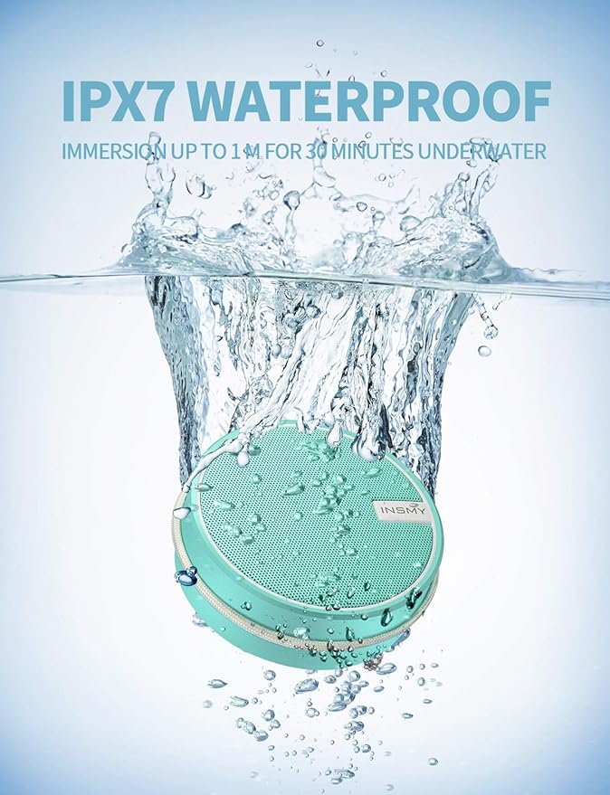 INSMY C12 IPX7 Waterproof Shower Bluetooth Speaker, Portable Small Speaker, Speakers Bluetooth Wireless Loud Clear Sound Support TF Card Suction Cup for Outdoor Kayak Canoe Beach Gift (Mint)-CubbioJoy