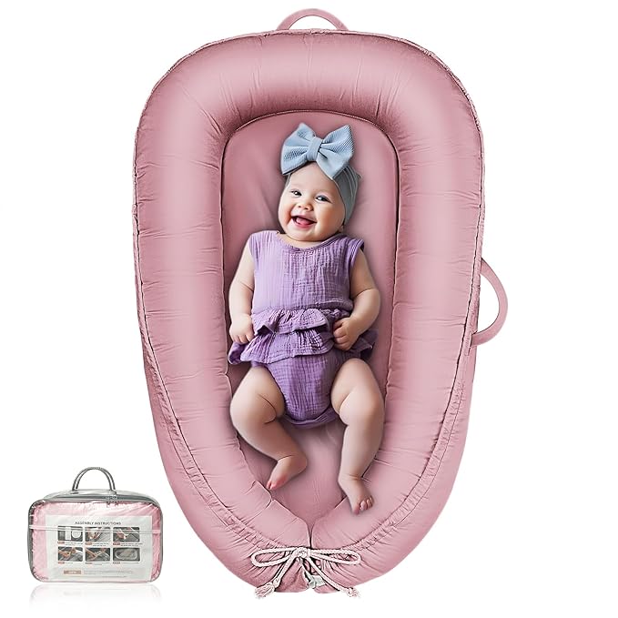 Baby Lounger - Infant Lounger for Newborn 0-24 Months, Pure Cotton Breathable Baby Nest Lounger Cover, Newborn Essentials for Baby Boys & Girls, Co Sleeper Portable Baby Bed for Home and Travel-CubbioJoy