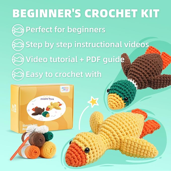 Crochet Kit for Beginners, Learn to Crochet, Include Easy Knitting Soft Yarn, Step-by-Step Video Tutorial, Hook, Holiday Birthday Gift for Adults and Kids(2 Pack Ducks)-CubbioJoy