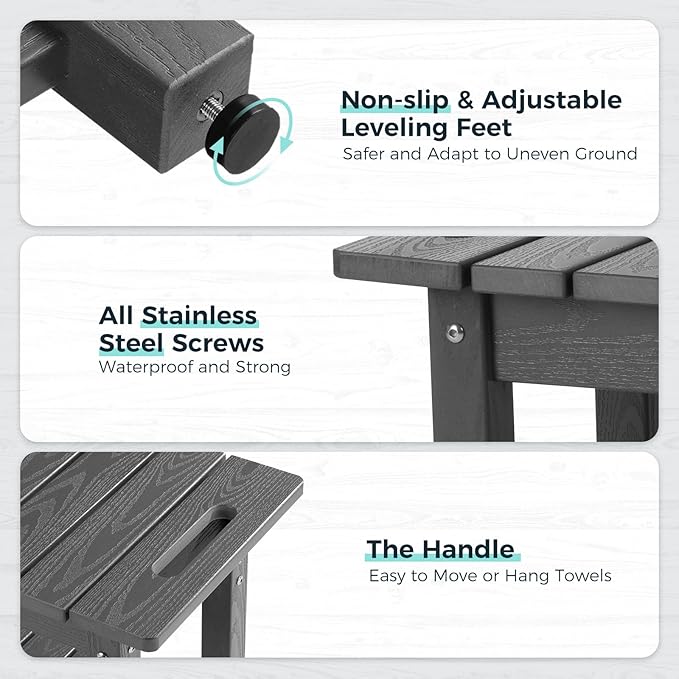 35" Shower Bench, Waterproof Poly Lumber Shower Stool for Shaving Legs, Shower Chair Seat Holds up to 400lbs, Bathroom Bench for Inside Shower, Non-Slip (Grey)-CubbioJoy