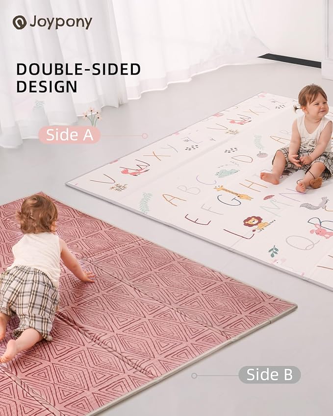 Baby Play Mat 71x79 Inch, 2 in 1 Fabric & XPE Dual-Sided Design Foldable Play Mats for Babies and Toddlers, Waterproof & Anti-Slip Baby Mat for Floor, Portable Baby Foam Crawling Mat with Travel Bag-CubbioJoy