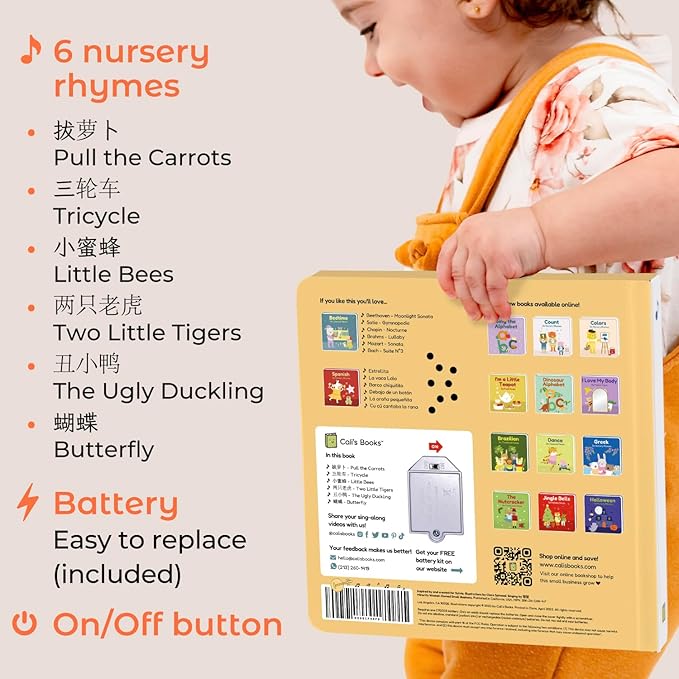 Cali's Books Chinese Nursery Rhymes Book - Sound Books for Toddlers 1-3. Chinese Baby Book - Music Toys for Bilingual Children with Lyrics & Translation-CubbioJoy