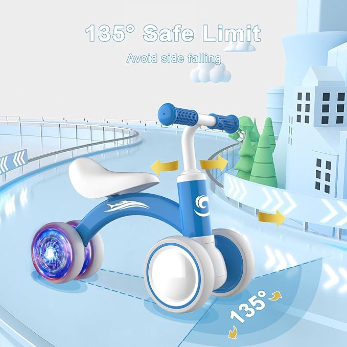 Colorful Lighting Baby Balance Bike Toys for 1 Year Old Boy Girl Gifts, 10-36 Month Toddler Balance Bike, No Pedal 4 Silence Wheels & Soft Seat First Riding on Toys, 1st Birthday Gifts-CubbioJoy