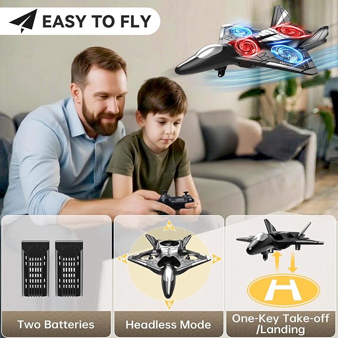 4DRC V31 Foam RC Planes Remote Control Airplanes for Kids Adults 4-7 8-16, Remote Control Planes Fighter Jet with Light, 360° Flip Fighter Jet Toy, Gravity Sensing, Stunt Roll, Gifts for Kids Boys-CubbioJoy
