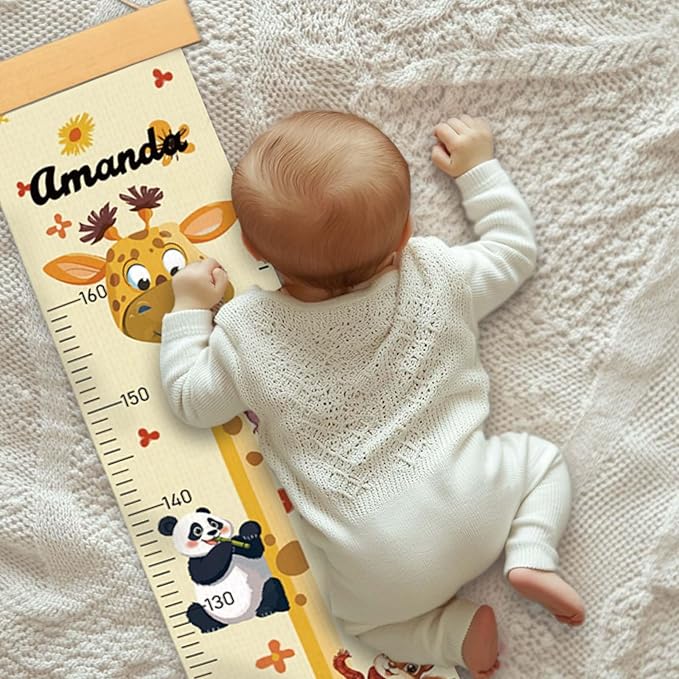Customize Name Growth Chart Wall, Funny Giraffe Premium Canvas Removable Height Chart for Kids, Height Measurement for Wall, Unisex Kids Room Wall Decor, Measuring Height Charts-CubbioJoy