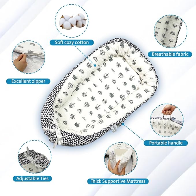 Baby Lounger – Portable Baby Lounger Pillow & Adjustable Baby Nest for 0-24 Months, Soft Infant Floor Seat & Breathable Infant Lounger for Home & Travel-CubbioJoy