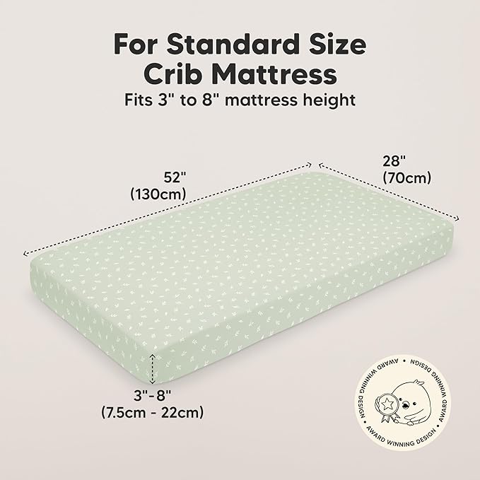 KeaBabies 2-Pack Organic Crib Sheets for Boys, Girls - 52x28 Fitted Crib Mattress Sheet Neutral, Breathable Jersey Cotton Cover for Baby Bed, Toddler Mattress, Soft & Cute Prints (Herb)-CubbioJoy