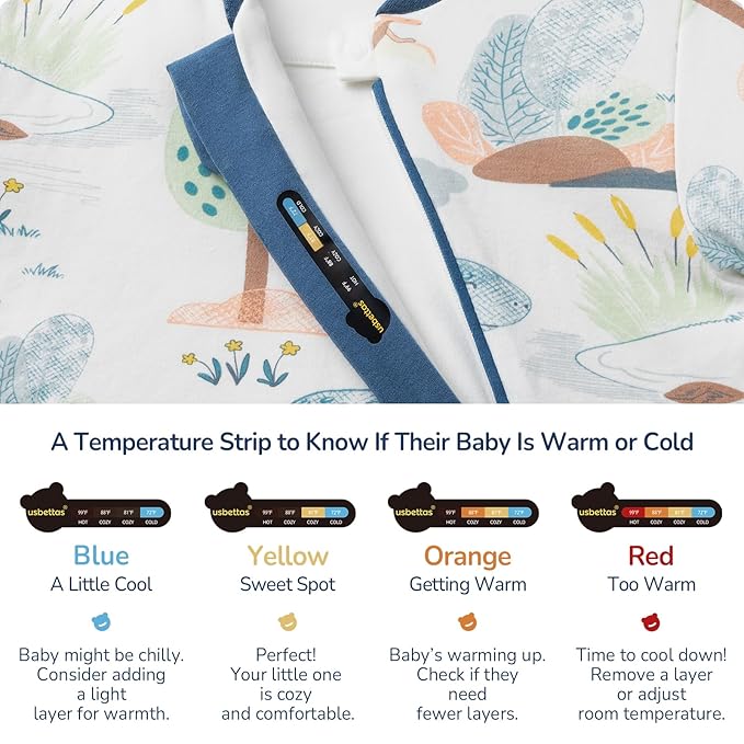 Baby Sleep Sack 18-24 Months, Cotton Detachable Long Sleeve Sleep Sack, 1.0 Tog Toddler Sleeping Sack with Temperature Strips, 2-Way Zipper Wearable Blankets for Newborns, Dinosaur-CubbioJoy