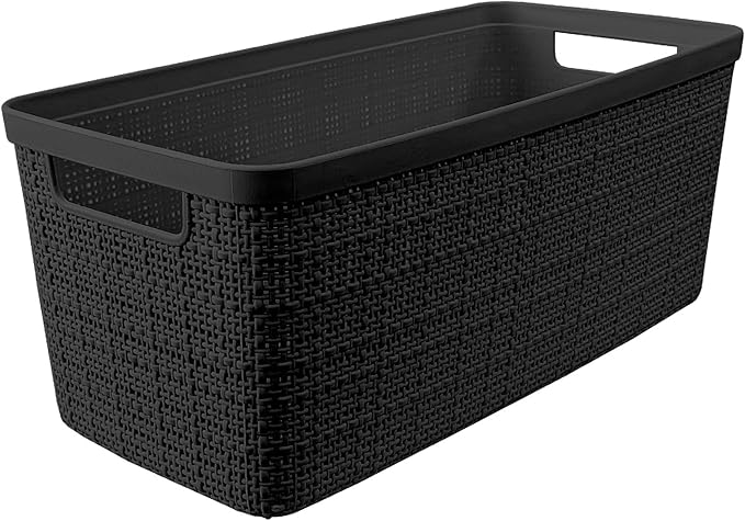 Curver Set of 8 Jute Slim Decorative Plastic Organization and Storage Baskets, Perfect Bins for Home Office, Closet Shelves, Kitchen Pantry and All Bedroom Essentials, Black-CubbioJoy