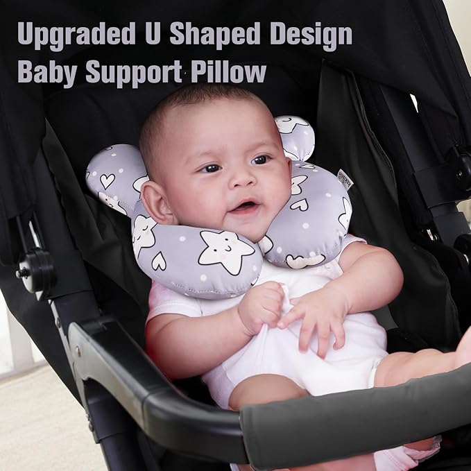 KAKIBLIN Baby Neck Pillow,Upgraded Baby Support Pillow, Head Pillow,Travel Pillow for Car Seat,Pushchair,Travel (Star)-CubbioJoy
