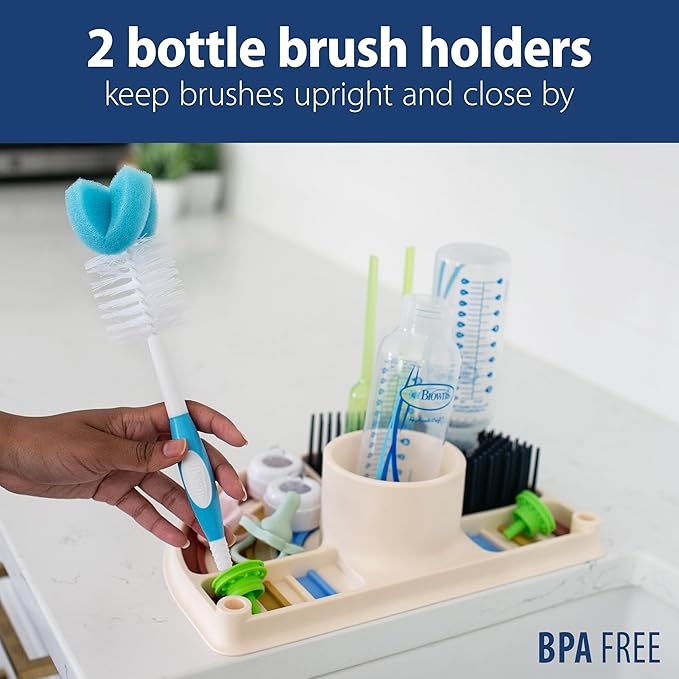 Dr. Brown's 2-in-1 Dry & Prep Silicone Mat, Silicone Baby Bottle Drying Mat with Removable Pegs for Baby Essentials, Built-in Bottle Prep, BPA-Free-CubbioJoy