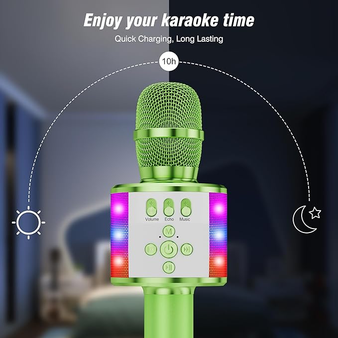 BONAOK Karaoke Microphone for Kids & Adults - Bluetooth Microphones Singing Mic with Disco Lights, Echo Effect, Built-in Speaker Portable Karaoke Player for Party Travel Gifts Q78(Green)-CubbioJoy