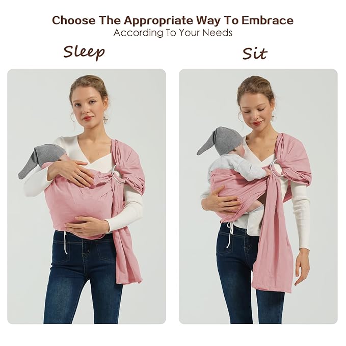 Baby Wrap Ring Sling 7-35 lbs, Baby Sling Carrier for Newborn, Toddler, Infant Holder, Lightweight Baby Carrier Wraps, Pink-CubbioJoy