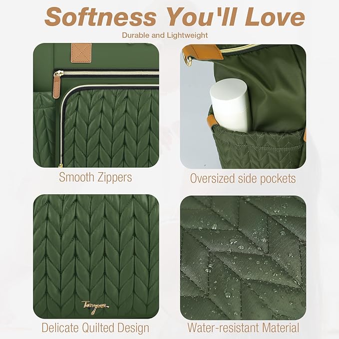 Diaper Bag Tote, Large Baby Diaper Bags Waterproof, Hospital Bag for Labor Delivery with Pacifier Case, Changing Pad, Shoulder Strap, Dark Green-CubbioJoy